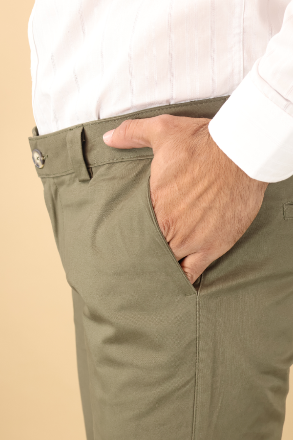 Pantalón Slim Fit Gabardina Verde Cemento Formal Para Caballero